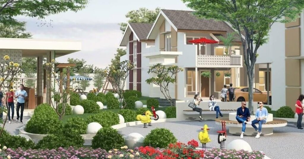 konsep taman dan area hijau di Aryana Karawaci